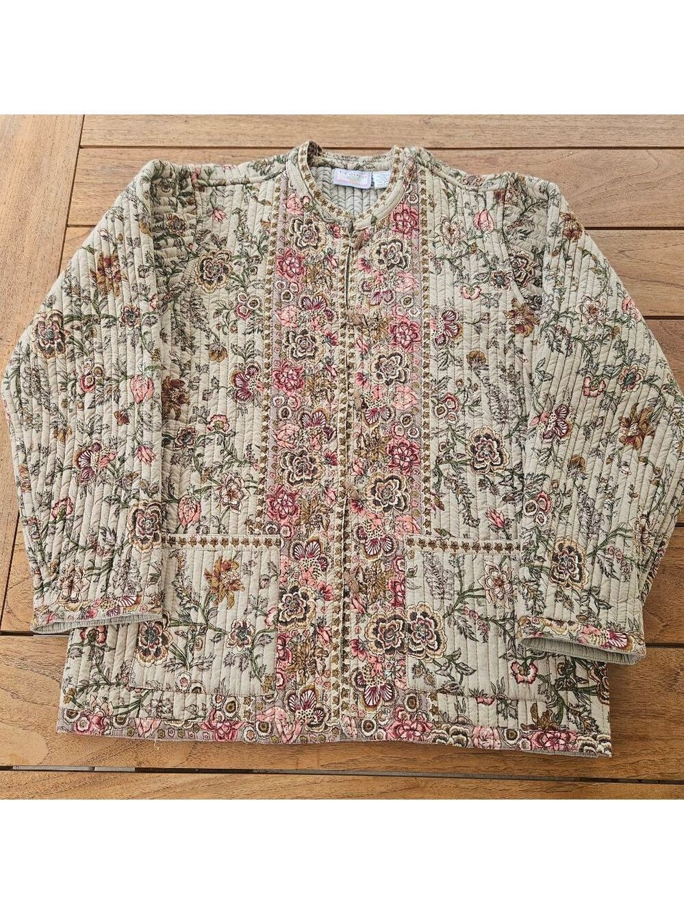 Vintage New Identity Quilted Floral Jacket Size L Boho Lightweight Coat
